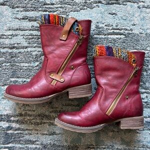 Rieker Stylish Red Leather Heeled Boots size 37 or 6.5